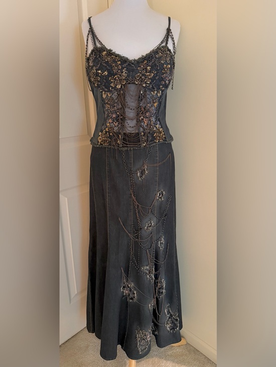 ORNA FARHO Dresses & Skirts - ORNA FARHO DENIM W/BEADING DRESSY 3 PSC SUIT TOP/SKIRT MANDALAY STYLE FR42/8US